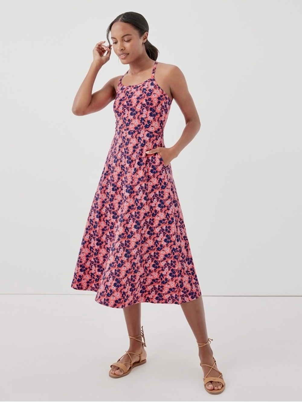 Pact Women's Sweet Floral Cayenne Fit & Flare Midi Dress HM